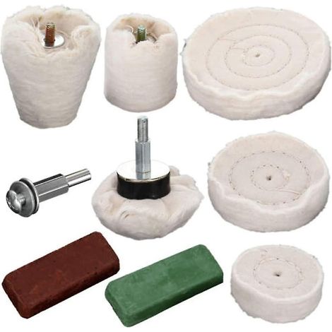 Ensemble de 9 pièces pour le polissage et le lustrage, comprenant une meule et un foret composite.
