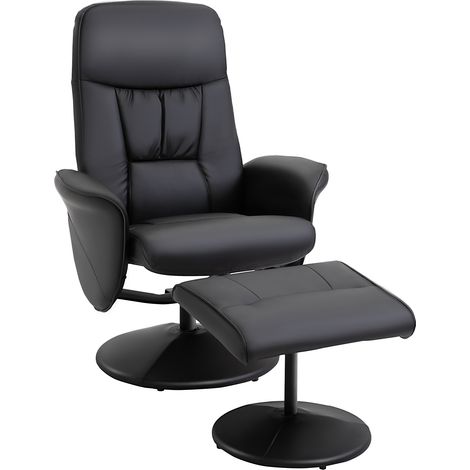Poltrona Relax Girevole a 360° con Poggiapiedi e Schienale Regolabile in Metallo e Finta Pelle Nero (1/5)