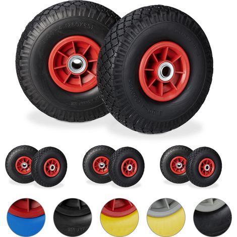 8x Ruedas de Carretilla, Neumáticos de Goma, 3.00-4, Eje de 20mm, Hasta 80 kg, 260 x 85 mm, Recambios, Negro y Rojo