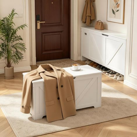 Banc d'entrée avec rangement caché, banquette à chaussures, repose-pieds pour chambre, table d'appoint et table basse (compatible uniquement avec le banc d'entrée). (1/5)