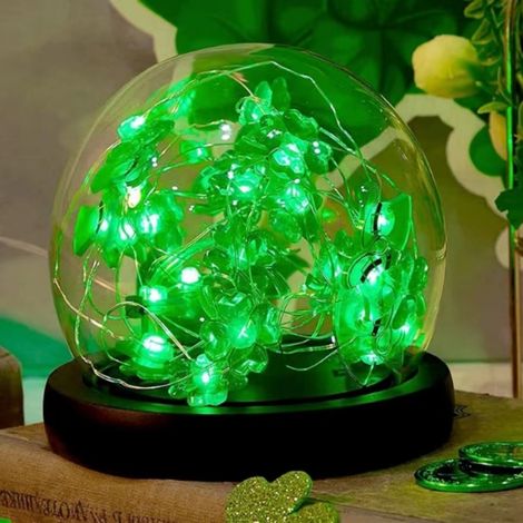 Guirlande Lumineuse Saint-Patrick - Chapeau Vert Et Trèfle À Quatre Feuilles - LED Cuivre - 100 cm - Fonctionne Sur Piles AA - 1 Pièce (1/5)