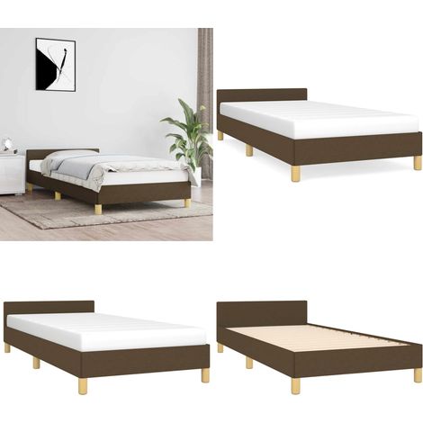 Cadre de lit sans matelas marron foncé 90x200 cm tissu - Cadre De Lit - Lit Double - Literie - Meuble Chambre - Tête De Lit - Home & Living (1/5)
