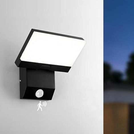 Aplique de pared LED de aluminio para exteriores de 18 W con sensor de movimiento – IP65, plegable a 180° –para porches, garajes – 6000 K (Negro) (1/5)