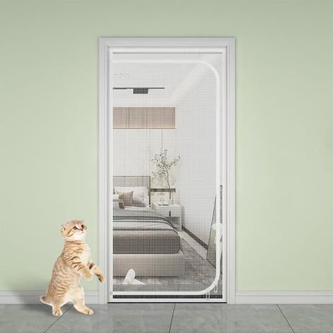 SABIR-Porte grillagée renforcée pour chat, compatible avec les portes de 80 cm x 200 cm, empêche les chiens et les chats de s'échapper, blanche. (1/4)