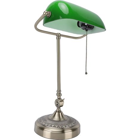 Vintage-Tischleuchte mit Stecker, grünem Glasschirm und Zugschalter für Schlafzimmer, Arbeitszimmer, EU-Stecker 220 V (1/5)
