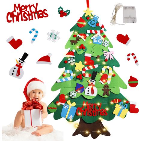 Ensemble d'arbre de noël en feutre pour enfants en bas âge, avec guirlande lumineuse Led, décoration murale suspendue, bricolage, ornements détachables (1/5)