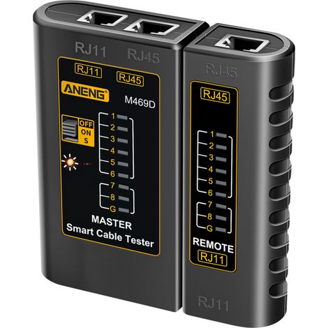 Comprobador de cables de red ANENG M469D para líneas telefónicas RJ11/RJ45, indicador LED, prueba de encendido/apagado (RJ45) (1/5)