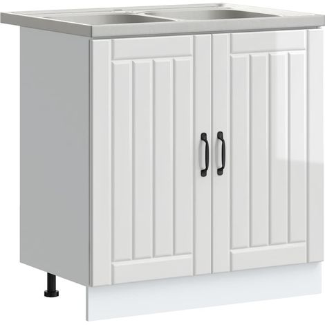 vidaXL Mobiletto per lavabo con porta Lucca 2 pcs Bianco Lucido (1/5)