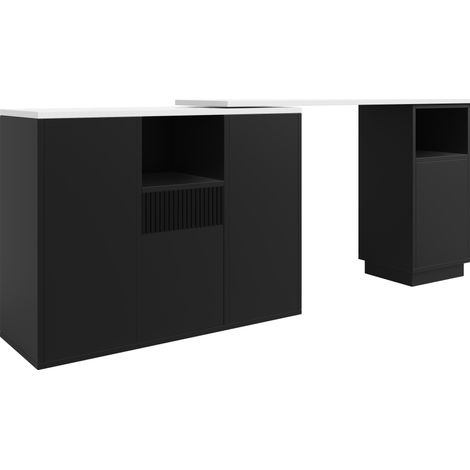 360° drehbare Küchenbar aus schwarzem MDF mit Marmoroptik und offenen Fächern MODENUIT (1/5)