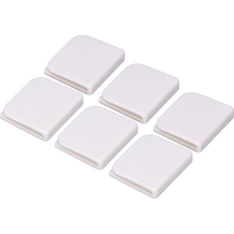 Lot de 6 pinces à rideau de douche blanches, auto-adhésives, 4,5 x 5 cm, pour salle de bain, chambre, salon et cuisine. (1/5)