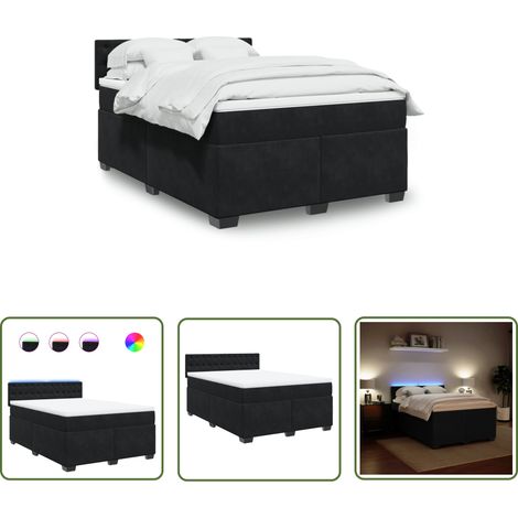 The Living Store Boxspringbett mit Matratze Schwarz 140x190 cm Samt - Boxspringbett - Doppelbett - Samtbett - Samt - Luxusbett (1/5)