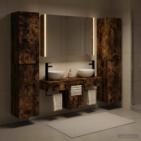 vidaXL Set di mobili per il bagno 6 pz Rovere Fumo (1/5)