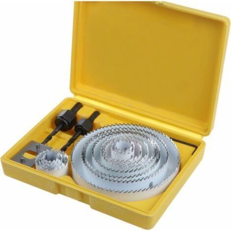 Coffret de 13 scies trépan acier au carbone – Diamètres 19 à 127mm – Pour bois, plâtre, plastique et PVC – Profondeur de travail 25mm (1/5)