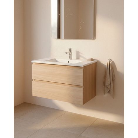 Meuble de salle de bain Milo 80 cm – Bois Clair, vasque intégrée