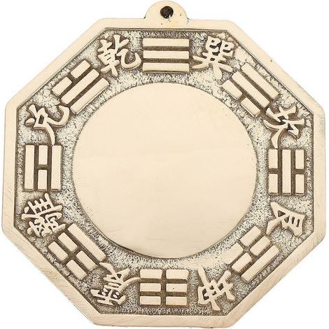 Bagua-Spiegelornamente aus reinem Kupfer, konvex, zur Abwehr des Bösen, Kunsthandwerk für Stadthäuser – 8,2 x 7,7 x 0,15 cm – Gold (1/4)