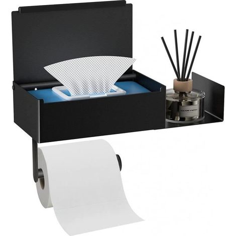 1 x Support Papier Toilette Mural sans Percage, Acier Inoxydable Anti-Empreintes, avec Espace de Rangement, pour Salle de Bain