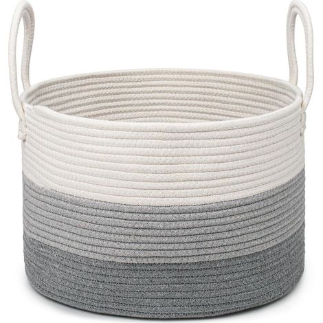 Wäschekorb 32L Baumwollseil geflochten faltbar mit Henkel 3 Farbtöne Grau 40x25cm (1/5)