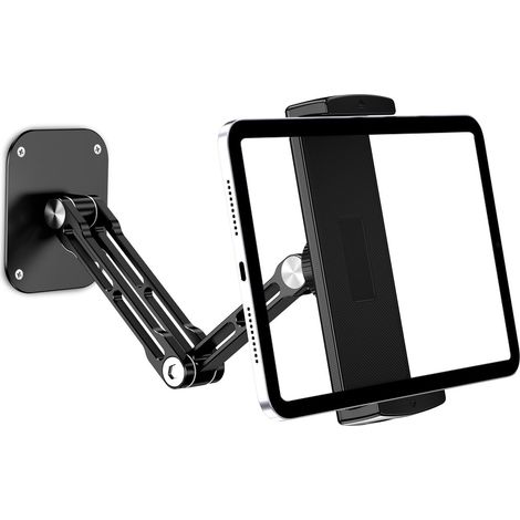 Wandhalterung für Tablets, ausziehbare Aluminium-Wandhalterung für iPad, mit verstellbarem und faltbarem 360°-Drehfuß für iPad Pro Air, alle Smartphones und Tablets von 4,7 bis 13 Zoll
