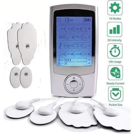 Électrostimulateur Tens Rechargeable Antidouleur Stimulateur Musculaire avec 16 Modes, 4 Électrodes pour Massage Tension Musculaire