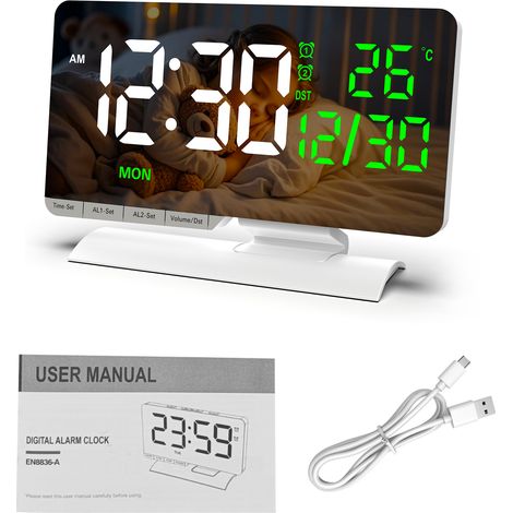 Reloj Despertador Digital LED 6.6" con Doble Alarma, Temperatura y Carga USB-C, Pantalla Regulable – Ideal para Dormitorio (1/5)