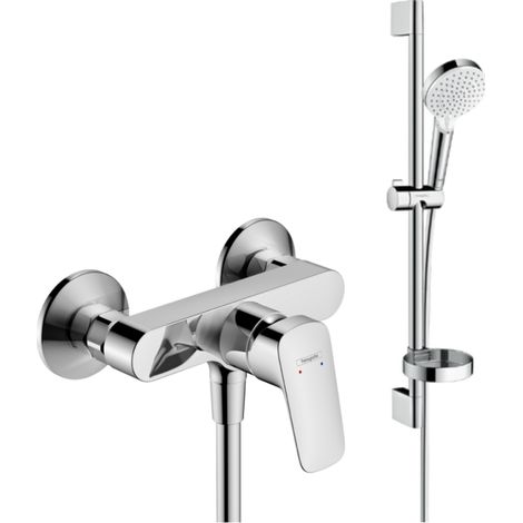 Pack mitigeur douche mécanique HANSGROHE Logis chromé + Ensemble de douche Crometta 2 jets blanc/chromé (1/4)