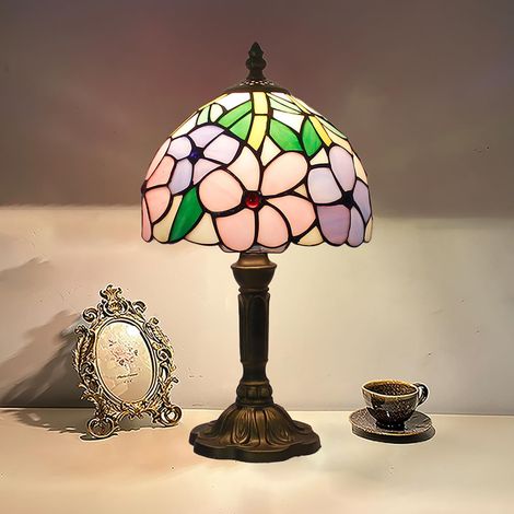 Lampada da tavolo in stile country, lampada da comodino, lampada decorativa vintage con paralume in vetro colorato, lampada da lettura E27, applique da parete per camera da letto, soggiorno, ufficio,