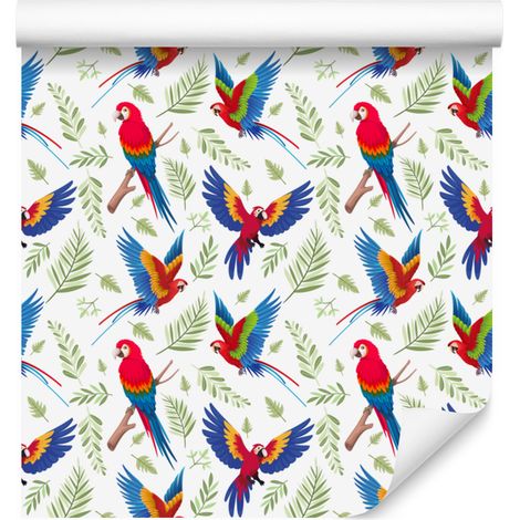 Papier peint perroquets blancs et bleus pour salon et chambre 50x1000 cm (1/5)