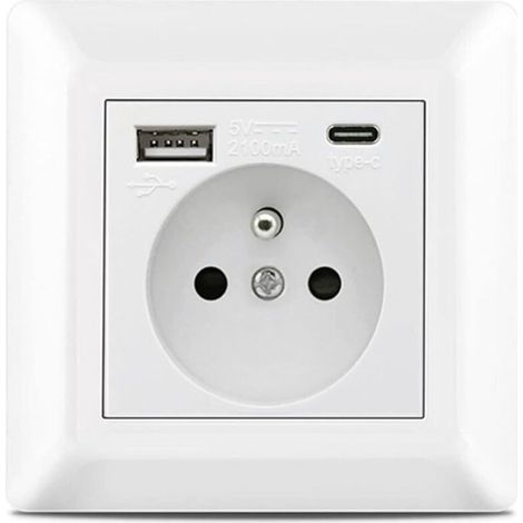 Prise murale USB Type-C, port de charge, alimentation domestique, prise standard UE AC 110-250V 16A (blanche) (1/4)