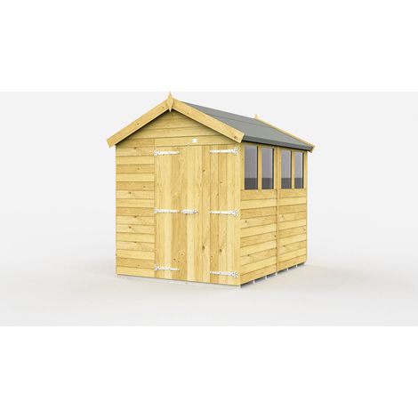 6 x 8 Feet Apex Shed - Double Door With Windows - Wood - L243 x W175 x H217 cm