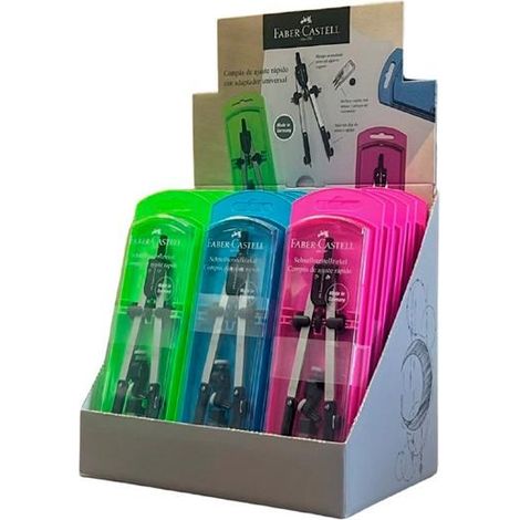 FABER CASTELL COMPAS TÉCNICO AJUSTE RÁPIDO ADAPTADOR UNIVERSAL 17CM C/RECAMBIO NEÓN COLORES SURTIDOS