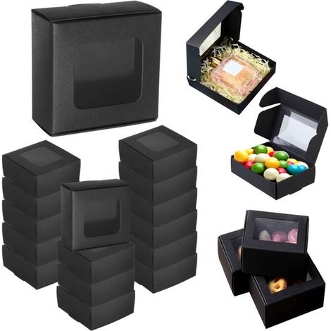 Boîtes cadeaux en papier kraft 7,5 x 3 cm - lot de 30 avec fenêtre pour bijoux, bonbons, savon et emballage, noir (1/5)