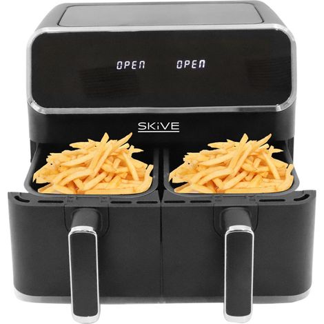 Duo Heißluftfritteuse 2 Körbe Touchscreen 80°-200°C Friteuse Fritteuse 2x 4L schwarz (1/2)