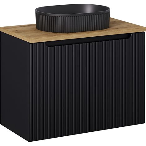 Waschtisch 80cm, in schwarz mit Eiche, gerillte Front, NEWPORT-56-BLACK (1/5)