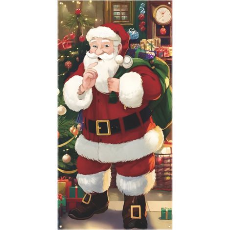 Couverture Porte Noel - Polyester 180 x 90 cm - Décoration Porte Intérieure Extérieure - Père Noël - 1 Pièce