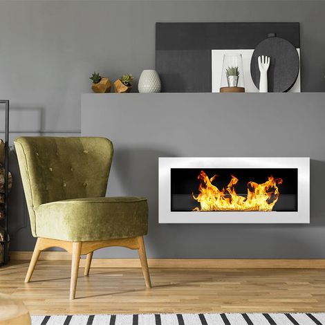 Bioethanol Kamin Seulo, Fassungsvermögen 0,75 l, Heizfläche 25 m², Leistung 2,5 kW, 90x12x40h cm Weiß (1/5)