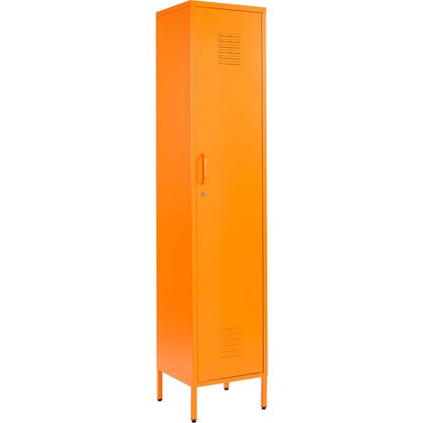 Orange Metal Tall 3 Shelve Locker Cabinet, 1 Door Wardrobe Storage Cupboard for Home or Office (1/5)