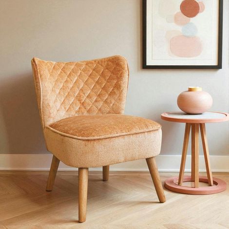 Fauteuil moutarde en tissu chenille - pieds bois IENA (1/2)