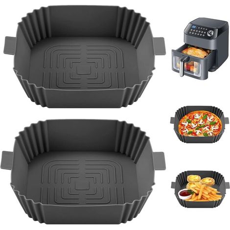 Set mit 2 Silikon-Heißluftfritteusenformen, wiederverwendbare Backbleche für Mikrowelle und Backofen - Crezuo