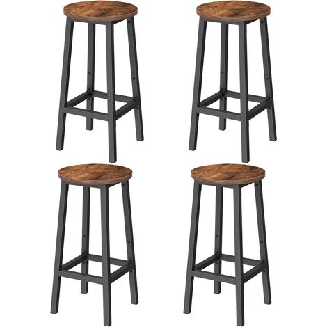 Lot de 4 chaises de comptoir, tabourets de bar avec repose-pieds, structure en métal, marron et noir (1/5)