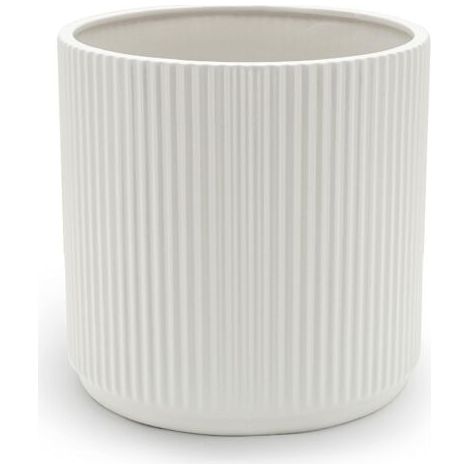 Pot de fleurs en céramique blanche à rayures verticales – Idéal pour les plantes d'intérieur, la décoration du salon, du bureau ou d'un jardin suspendu, convient à diverses plantes vertes, diamètre 9, (1/5)