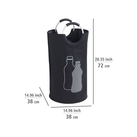Collecteur de bouteille Jumbo WENKO, panier poubelle verre avec poignée pour le transport, panier à linge Capacité 69L, Polyester - aluminium, 38x72cm, noir (1/5)