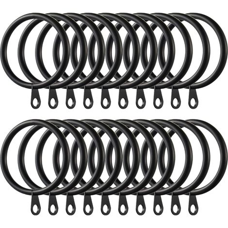 Packung mit 60 Metall-Gardinenringen, 38 mm Innendurchmesser, für Gardinenstangen (schwarz)