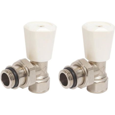 Robinet de radiateur équerre 3/8" nickelé, simple réglage, tête manuelle pour température ambiante, 100°C max (Lot de 2)