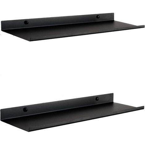 Étagère murale flottante noire – Set de 2 tablettes métalliques 50 cm – Fixation invisible – Charge jusqu'à 8 kg – Pour livres et déco murale-Crezuo (1/4)