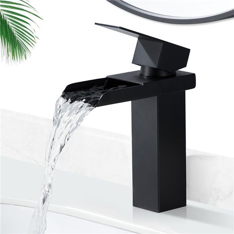 Rubinetto a Cascata Miscelatore Lavabo Bagno Cromato Nero Design Moderno (1/5)