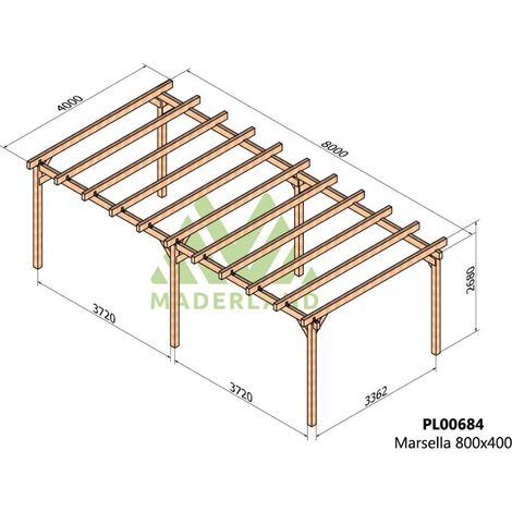 Cochera y Pérgola de Madera Laminada Lugo (Maderland) - 800 x 400 cm