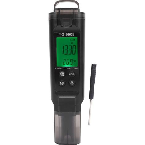 Appareil de mesure de la qualité de l'eau pour aquarium 5 en 1, écran LCD rétroéclairé, appareil numérique pour la température, le pH, la conductivité électrique et le TDS. (1/5)