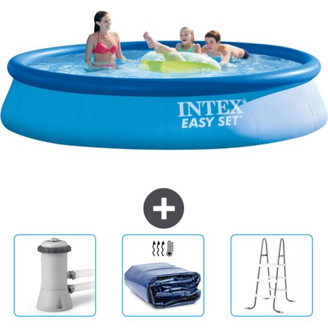 Piscine Gonflable Ronde Easy Set Intex - 396 x 84 cm - Bleue - Incluse Accessoire CB83