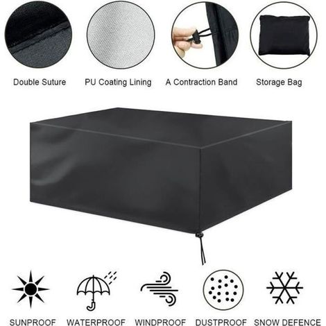 Housse De Protection Étanche Pour Meubles de Jardin Table Banc Extérieurs Bâche Couvercle Noir 213X132X74cm (1/4)