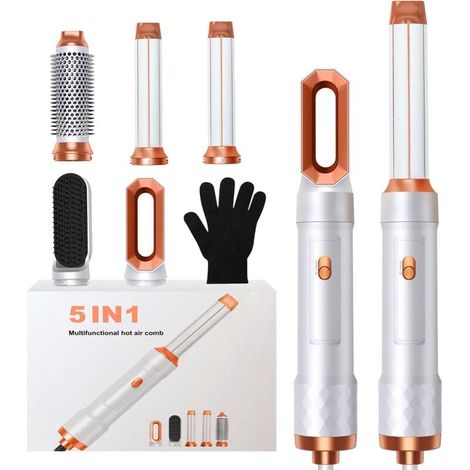 5-in-1 Airbrush-Haartrockner mit Föhn, Heißluftbürste, Lockenstab und Thermobürste, Weiß (1/4)